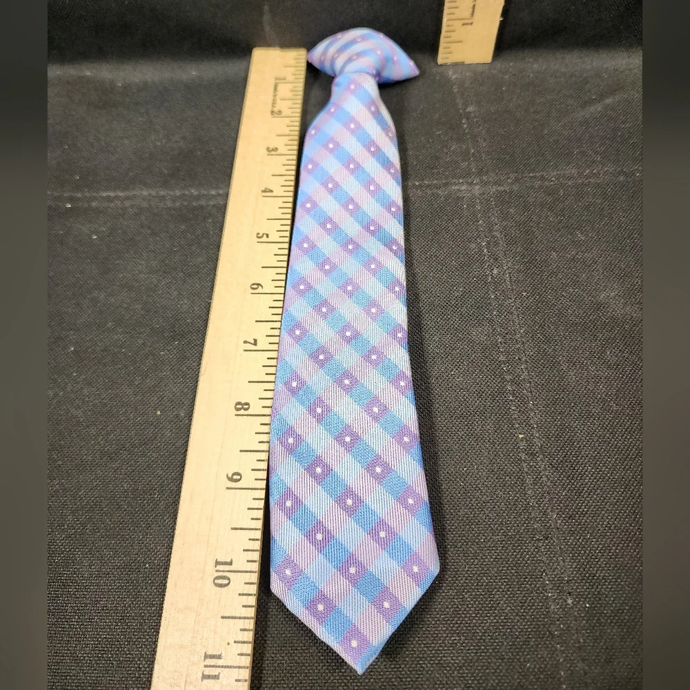 Clip On Blue and Purple Checkered Youth Tie Used Great Shape